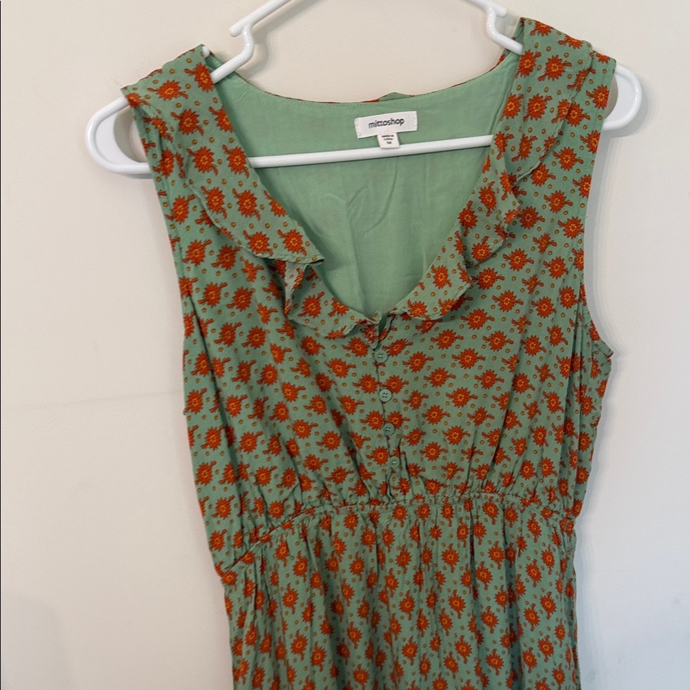 mittoshop Green Maxi Dress with Red Floral Print - Picture 3 of 6